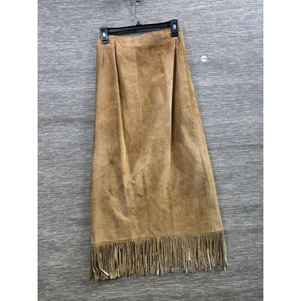 Liz Roberts Robert Elliot Skirt Womens 8 Beige Suede Fringe Wrap Long Boho - Picture 2 of 6